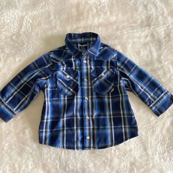 Wrangler Blue Plaid Pearl Snap Button Down Shirt Toddler Size 3T - Picture 1 of 2